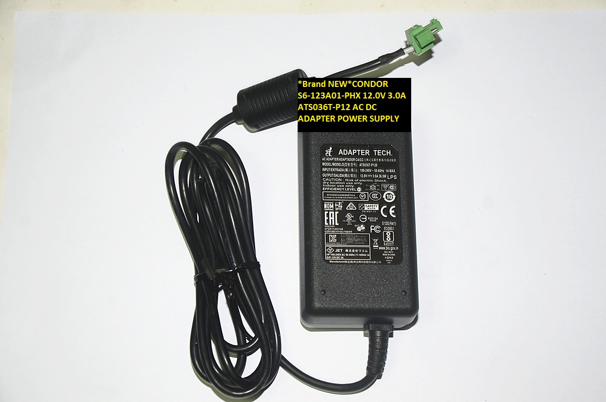 *Brand NEW*CONDOR S6-123A01-PHX 12.0V 3.0A ATS036T-P12 AC DC ADAPTER POWER SUPPLY